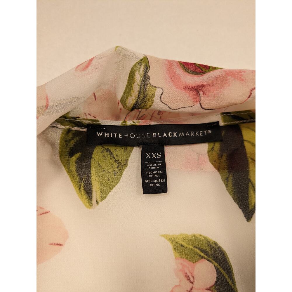 White House Black Market Top Women's XXS Floral White Blouse Scarf luxury Classy - Picture 6 of 16
